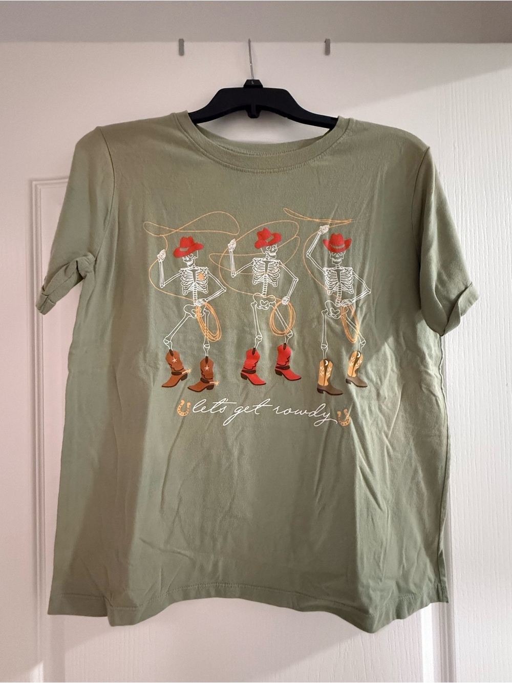 Awake Green Tee with Skeleton Cowboy Print